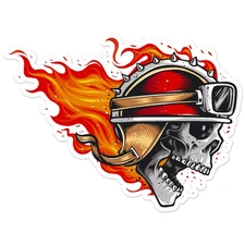 Flaming Motorcycle Skull - Vinyl Decal Sticker - Car Window Laptop - ebn9287