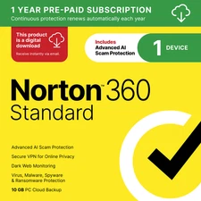 Norton 360 Standard | 1 Device | Direct from Norton | Digital Download
