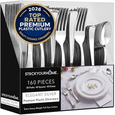 160 Pack Silver Plastic Cutlery Set - 80 Forks, 40 Knives, 40 Spoons - Ideal for