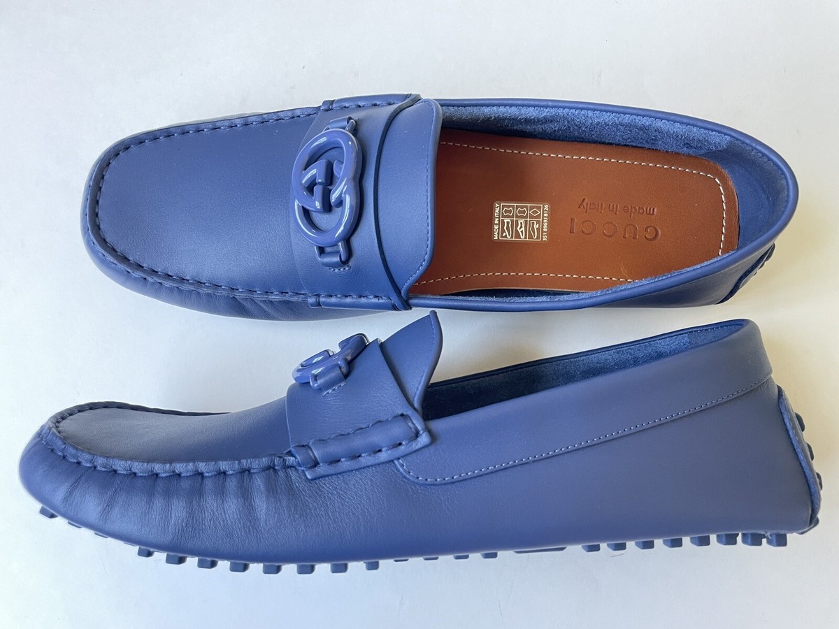 Gucci Men’s Cornflower Blue Leather Interlocking G Driving Loafers Gucci GG Interlocking Loafer Blue Driver moccasin Shoes G 12  main image 4