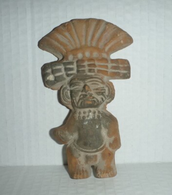 Vintage Tonaca Mexico Art Red Clay AZTEC MAYAN Tribal Statue Pottery Figurine