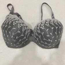 Beautiful Gray w/ Light Gray Embroidered Underwired Unbranded Bra SZ 40D