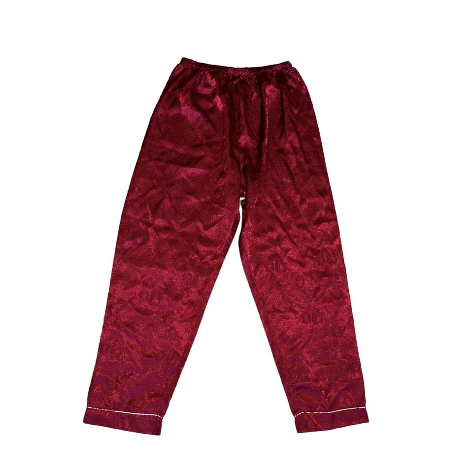 Juego de pijama Oscar de La Renta para mujer etiqueta rosa rojo manga larga talla mediana años 90’s Foto 4 de 4