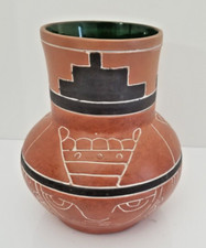 Leopoldo de Mexico Painted Terracotta Pottery Vase with Signature. 8.5" Tall