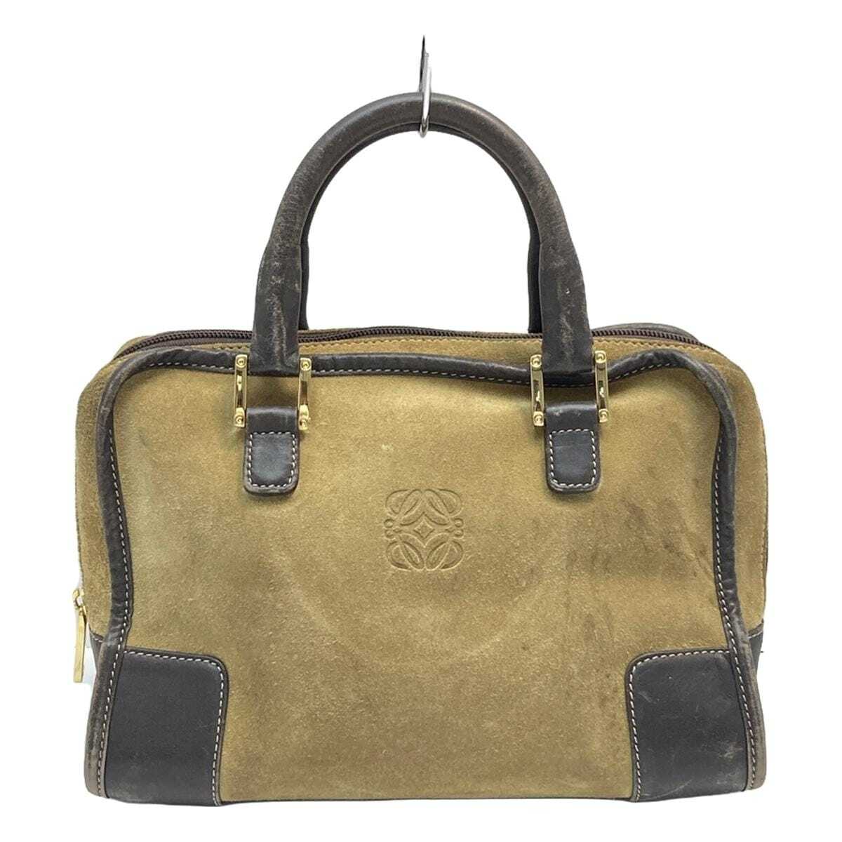 Auth LOEWE Amazona 28 - Light Brown Dark Brown Suede Leather Auth LOEWE Amazona 28 - Light Brown Dark Brown Suede Leather