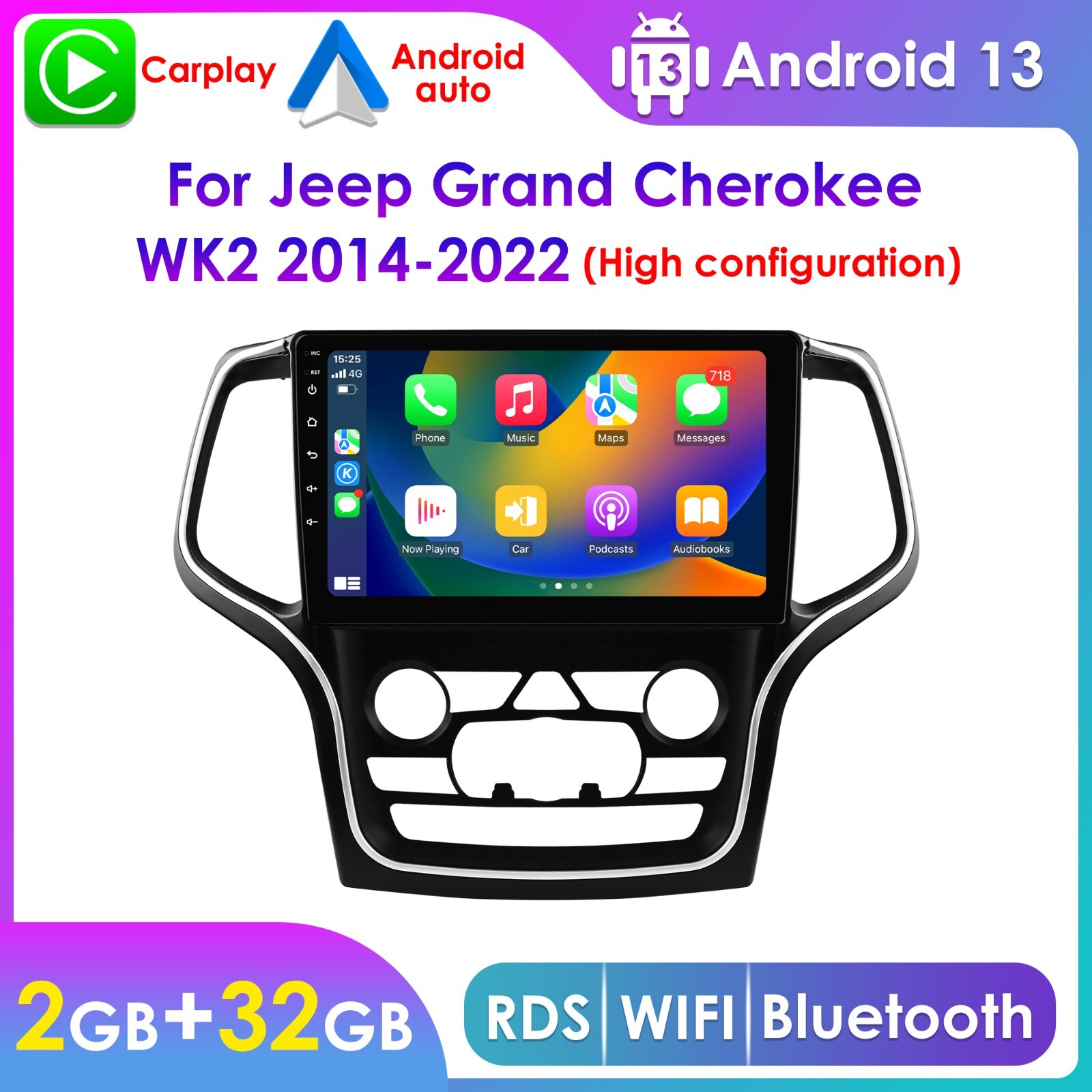 Android 13 Car Stereo Radio Head Unit 32GB For Jeep Grand Cherokee WK2 2014-2022