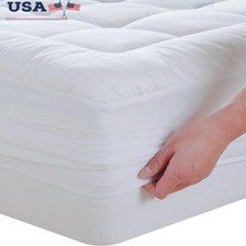 Quilted Fitted Microfiber Mattress Pad Soft Fluffy Deep Pocket Sleep Protection
