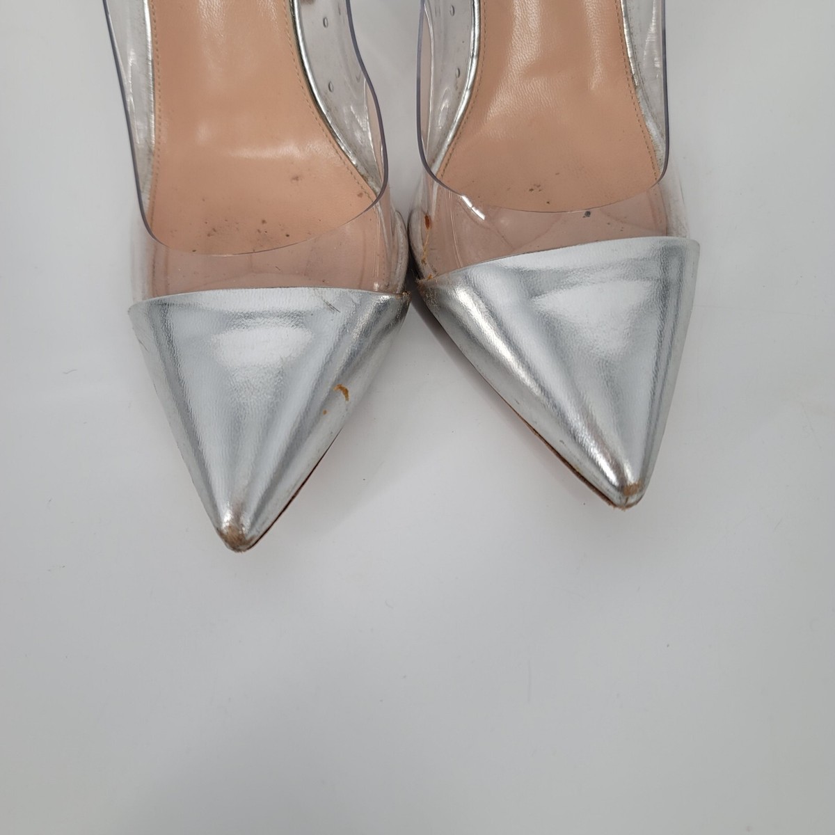 Gianvito Rossi PLEXI パンプス　39 Gianvito Rossi Silver Patent Plexi Point Toe Pumps Size 39