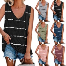 Plus Size 6-20 Womens Tie-Dye Tank Tops Summer Casual Baggy T Shirt Blouse Vest