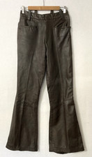 Vintage 70s Leather Bell Bottom Pants Boho Rockabilly Western High Waist 28"