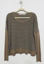 Michael Stars Womens One Size Striped Pullover Thermal Top Brown Gray Boho