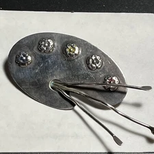 Vintage Sterling Silver Signed Lang Realist Polished Paint Palette Pin Brooch 