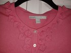 LADIES CORAL COLORED  BUTTON UP CARDIGAN W/ GEOMETRIC DESIGN AROUND NECKLINE SML — photo 2