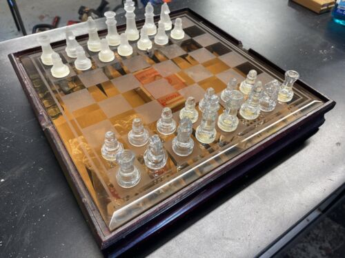 Vintage Glass Chess Set Mirror Clear Pieces and Frosted Pieces - Picture 1 of 5