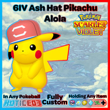 Ash Hat Pikachu 6IV Alola Hat Pokemon Scarlet & Violet 🚀 Fast 🚀