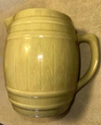 Vintage Art Pottery Green Glaze Barrel Pitcher Unbranded 3 Qt. McCoy??