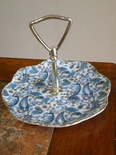LEFTON small TIDBIT SERVING TRAY Blue Paisley Gold Trim LABLE NE2348 FREE SHIP