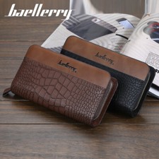 Mens Wallet Leather Zipper Large Phone Card Holder Bag Business Clutch Handbag