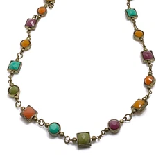 Premier Designs Necklace 34" Jewel Tone Bronze Purple Green Orange Bezel Bead