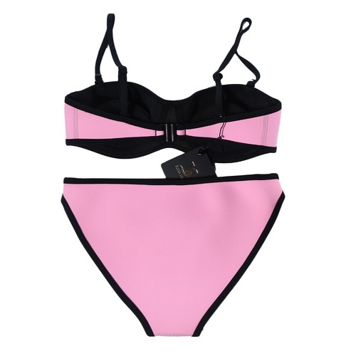 Women's Push Up Neoprene Bikini Set Two Pieces Block Color Padded Swimsuit - Picture 18 of 46