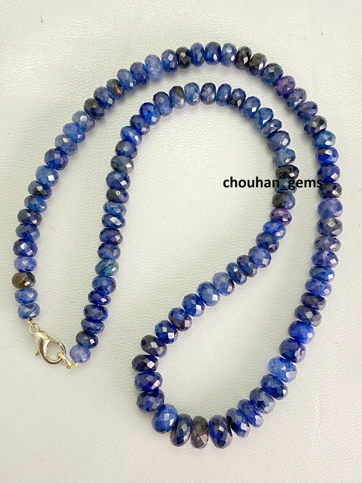 Collana in argento sterling 925 zaffiro blu pietre preziose perline rondelle ... - Immagine 2 di 4