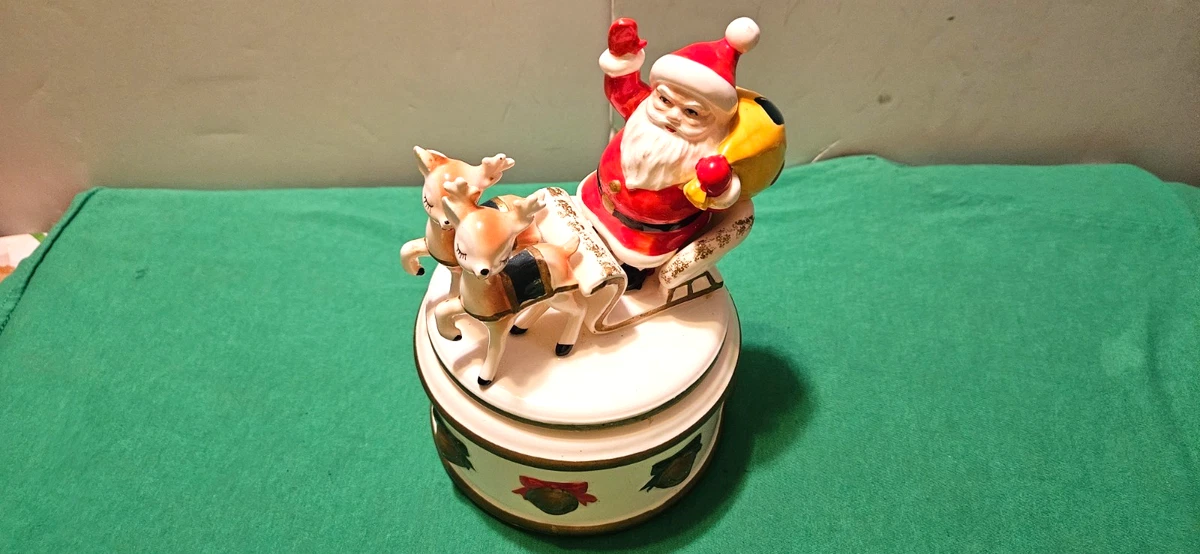 レア！　ヴィンテージ レフトン サンタ&トナカイ クリスマス 蓋付きキャンディ皿 レア！ ヴィンテージ レフトン サンタ&トナカイ クリスマス 蓋付き