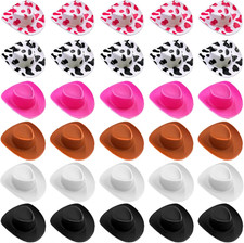 30PCS Plastic Mini Western Cowboy Cowgirl Hat Cute Miniature Hat for Party Acces