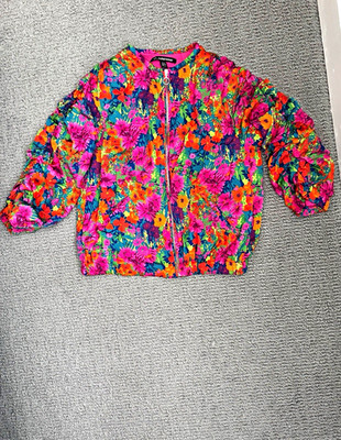 Zara TRF, Neon Floral, Bright Botanical, Lightweight Bomber, Zip Front Jacket