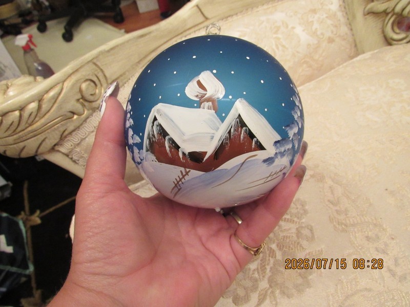 VTG Hand Painted Large Glass Christmas Ornament Mundgeblasen