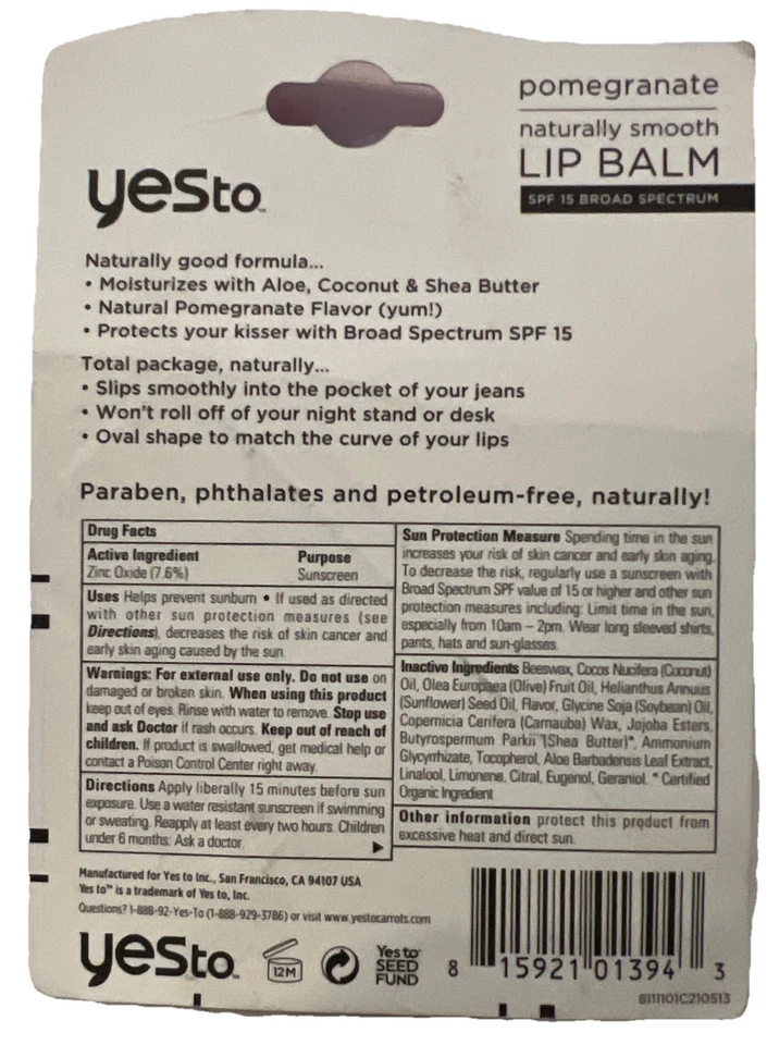 1- Sí a la granada bálsamo labial naturalmente suave 0,15 oz (nuevo/sellado) ver fotos Foto 3 de 4