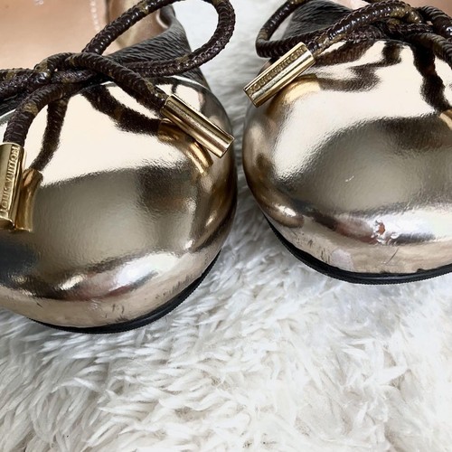 LOUIS VUITTON Monogram Design Flat Pumps Ballet Shoes Brown Size34/US4 NoBox - Picture 21 of 24
