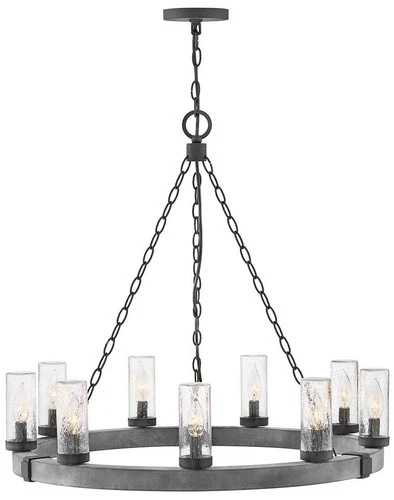 Hinkley Sawyer 30" Wide Aged Zinc Ring Wagon Wheel Outdoor Chandelier - Picture 2 of 7