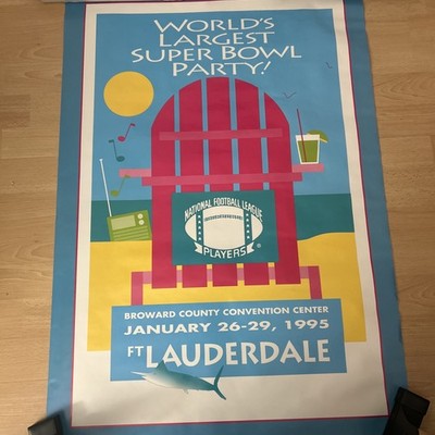 VINTAGE NFL Worlds Largest Super Bowl Party Poster 1995 20x16 FT LAUDERDALE VICE