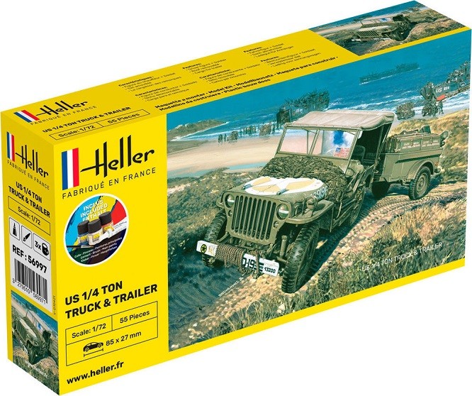 Heller 56997 - 1:72 Starter Kit US 1/4 Ton Truck & Trailer - New