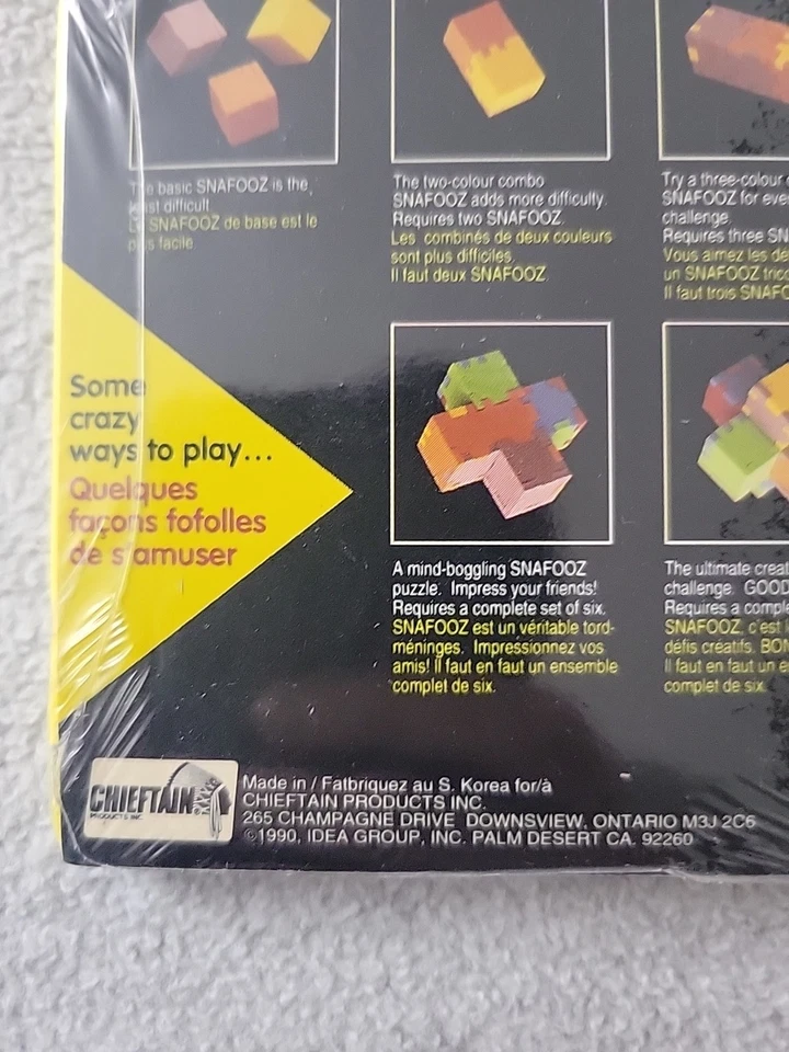 Cubo rompecabezas de espuma Snafooz vintage años 90 amarillo nuevo en paquete Foto 3 de 4