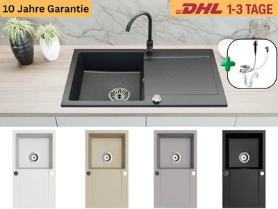Faizee Home | Granitspüle 90x50 cm mit Abtropffläche & Siphon für 45er Schränke