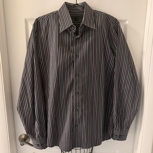 Express Design Studio Men's Modern Fit Stretch Striped Dress Shirt Pink Black