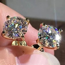3Ct Round Cut Moissanite Women's Solitaire Stud Earrings 14K Yellow Gold Plated