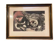 VINTAGE MOTORCYCLE PAINTING RETRO 1970'S Abstract ART