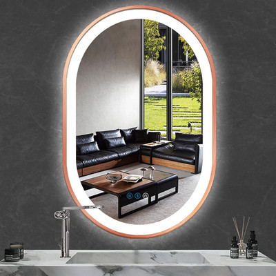 Rose Gold LED Oval Mirror with Lights - 3 Color Adjustable Antifog Vanity Mirror
