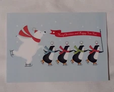 Merry Christmas and Happy New Year, Christmas Greeting Card, Penguins, Polar Bea