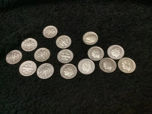 Lot of 15 Roosevelt Dimes Mixed Dates 90% Silver Gem BU FROSTY DCAM Proofs.