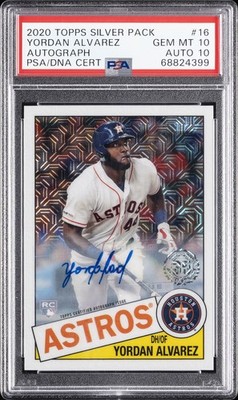 2020 TOPPS SILVER PACK 1985 CHROME PROMO YORDAN ALVAREZ 22/199 PSA 10 AUTO 10