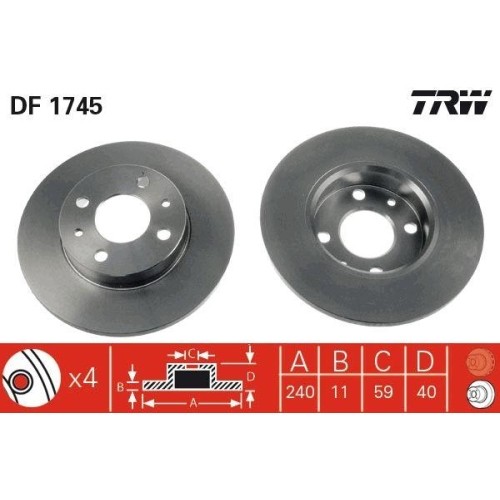 TRW 2X Bremsscheibe Hinterachse FüR Alfa Romeo Fiat Ford Lancia Abarth-image