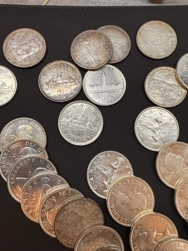 Canadian Silver Dollars 80% Fine Silver Coins, Lot Of (25)  1933-1966