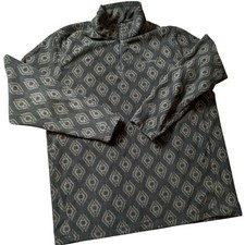Eddie Bauer Men's Large Fleece Pullover Jacket Aztec Diamond Pattern Green
