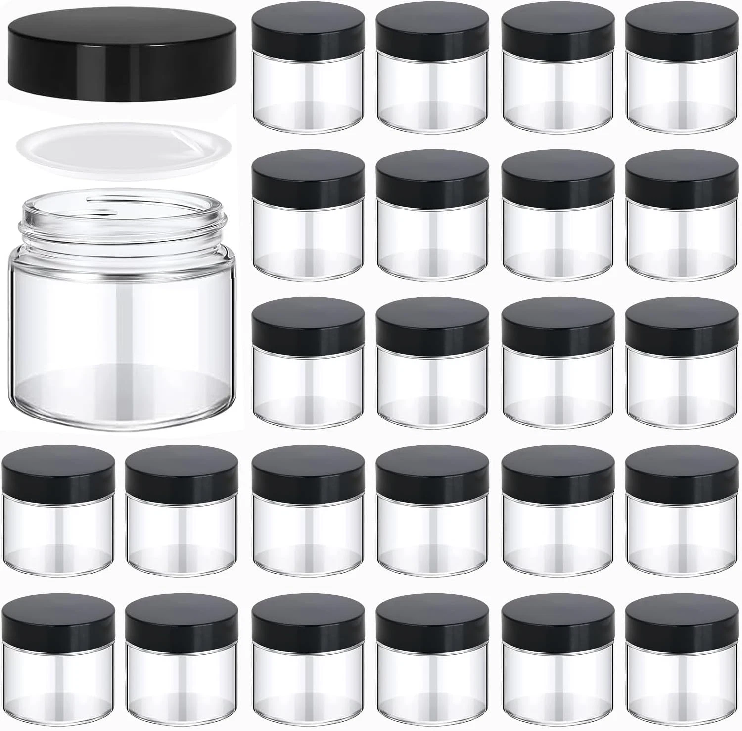 24 Pack 2 Oz Glass Jars with Lids Small Glass Cosmetic Containers with Black Lid
Opens in a new wind