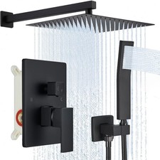 Black Shower Faucet Set 8"Rain Shower System with Handheld Spray Mixer Valve Kit