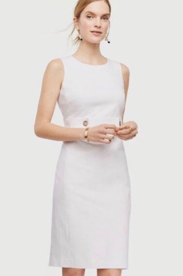 Платье-футляр женское Ann Taylor белое сатин на пуговицах размер 6 без рукавов с подкладкой - Изображение 3 из 4