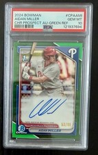 AIDAN MILLER PSA 10 2024 BOWMAN CHROME GREEN REFRACTOR AUTO 1ST PROSPECT 53/99